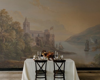Castle In A Sunset Wallpaper For Romantic Bedroom Peel And Stick Scenic Painting Print 14