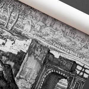 Black and white landscape wallpaper, High quality print, Vintage scenic mural, French country decor 131 image 4