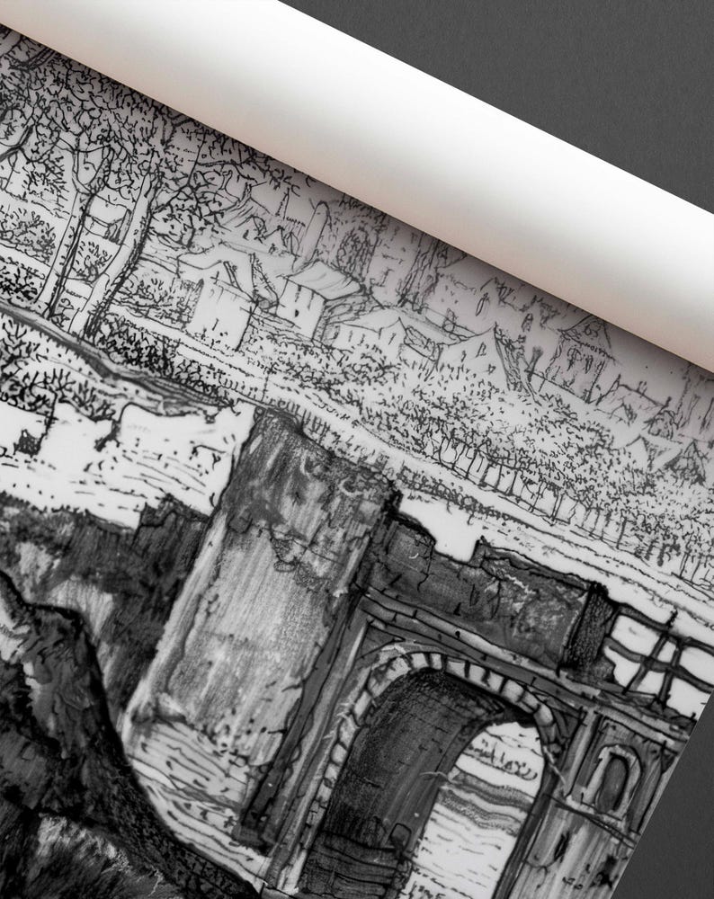 Black and white landscape wallpaper, High quality print, Vintage scenic mural, French country decor 131 image 4