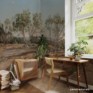 Retro Landscape Peel And Stick Wallpaper For A Cozy Atmosphere, Watercolor Mural For Artistic Feature Wall 23