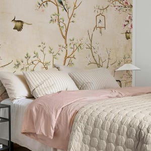 Chinoiserie wallpaper, Japanese garden, Floral bird wall sticker, Japanese cherry blossom 54
