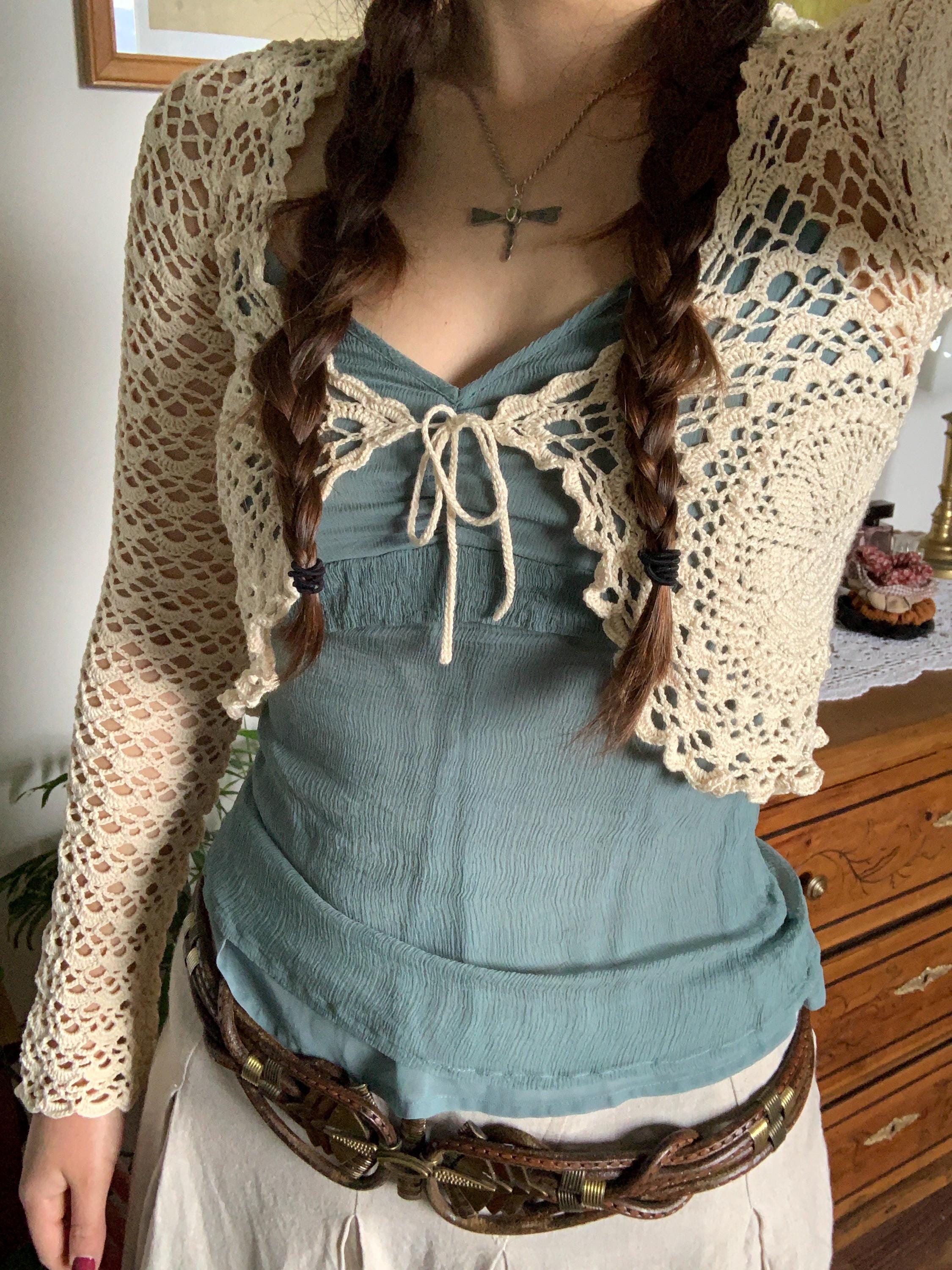Crochet Lace Cardigan Pattern: Women's Front Tie Sweater (size S