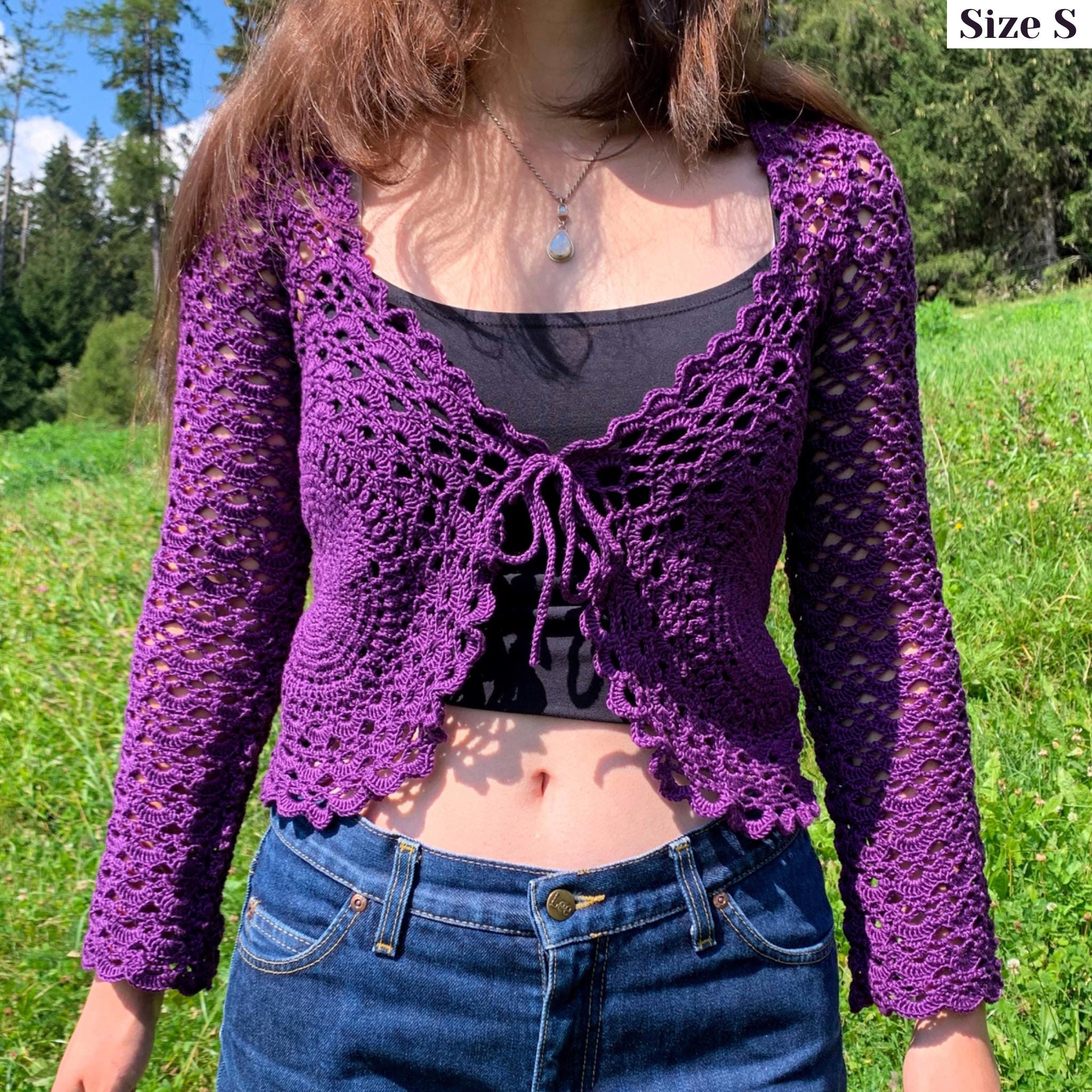 Crochet Lace Cardigan Pattern: Women's Front Tie Sweater (size S