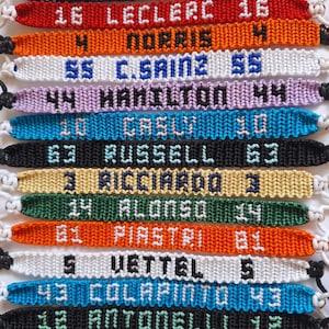 Pulseiras de macramê inspiradas em pilotos de Fórmula 1 | Pulseira F1 | Unissex | Leclerc Norris Hamilton Colapinto Russell Antonelli...