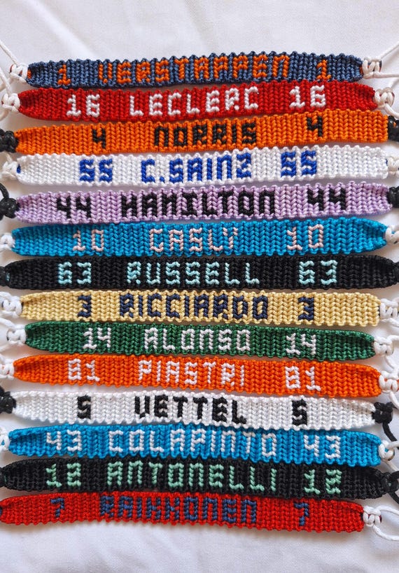 Pulseras de macrame inspiradas en los pilotos de Formula 1 | Pulsera de F1 | unisex | Leclerc Norris Hamilton Colapinto Russell Antonelli...