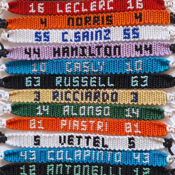 Makramee-Armbänder inspiriert von Formel-1-Fahrern | F1-Armband | Unisex | Leclerc, Norris, Hamilton, Colapinto, Russell Antonelli...