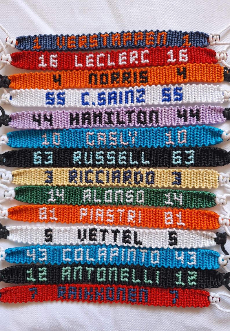 Macrame bracelets inspired by Formula 1 drivers | F1 bracelet | unisex | Leclerc Norris Hamilton Colapinto Russell Antonelli... image 1