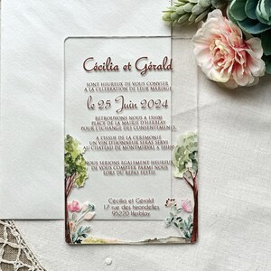 Faire-part Mariage Acrylique Transparent – 13x19 Cm, Impression UV Dorée, Avec Enveloppe Et Sceau – Lot 50