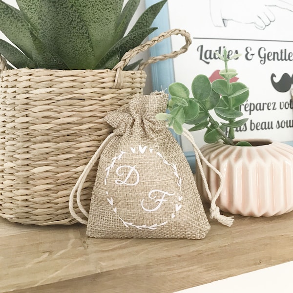 Pochon à dragées en jute naturel pour cadeau invités Mariage, Baptême, Communion, EVJF, EVG, Anniversaire, ballotins personnalisés fait main