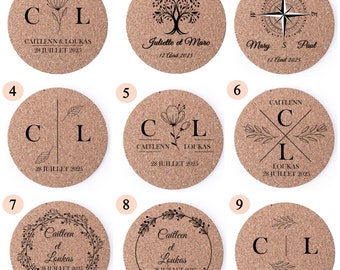 Cork coasters - guest gift - wedding table decoration