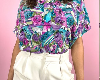 Blouse multicolore vintage des années 80