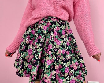 Mini-jupe fleurie en coton vintage