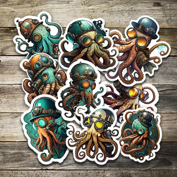 Steampunk Octopus Print and Cut Stickers, Steampunk Designs, Instant Download, Decals, Printable, Kraken, For Journal, Planner, Calendar