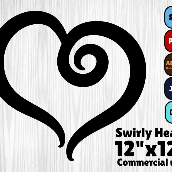 Hand Drawn Swirly Heart SVG, Transparent PNG, Instant Download, Sublimation, Vector Image, High Resolution, Commercial Use, Silhouette