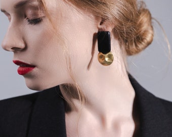 Black gold earrings | Statement jewelry | Hand made earrings | Brass earrings