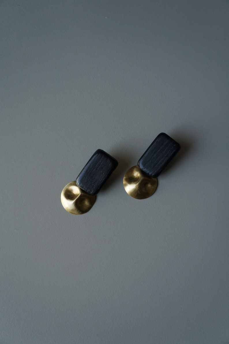 Black gold earrings Statement jewelry Hand made earrings Brass earrings image 4