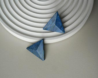 Huge dark blue triangle earrings