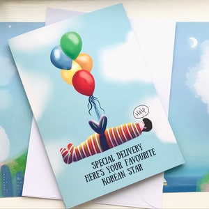 Carte & stickers - K-Drama/K-Pop - carte d’anniversaire - juste parce que - pas de message à l’intérieur coréen mignon et drôle - autocollants k-drama