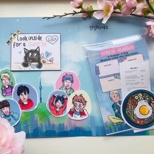 Ultimate K-drama / K-Pop anniversaire bundle - carte - autocollants - signet - aimant - feuilles interactives - carte postale planificateur et plus