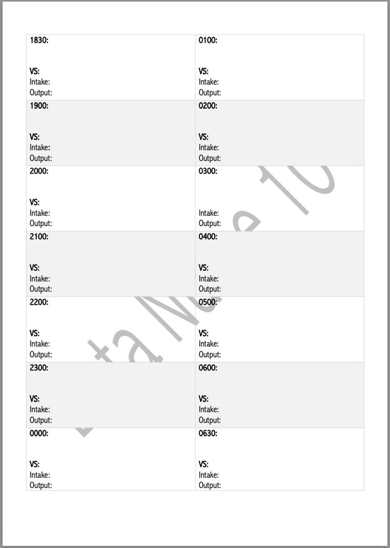 Printable ICU Report Sheet Night Shift Etsy