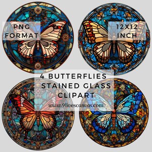 4 Glasmalerei Schmetterlinge Clipart, Schmetterling Bundle PNG, Bunte Schmetterlinge, Bunte Clipart PNG Bundle, Schmetterling Clipart Junk Journal