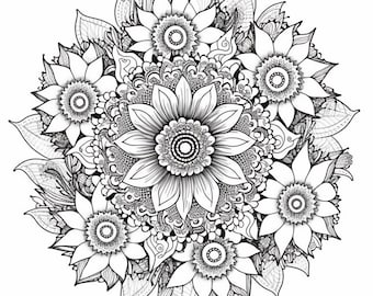 60 Page Printable Flower Mandala Coloring Book - Mandala Pattern Flowers - Coloring Books For Adults - Instant Digital Download - PDF