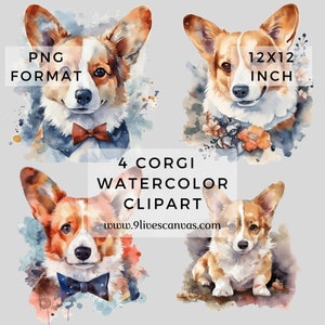 4 Corgi Dog Clipart | Corgi Art | Dog PNG | Watercolor Dog Clipart | Dog Portrait | Puppy Images | Junk Journal | Scrapbooking | Journaling