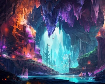 5 Fantasy Crystal Cave Wallpaper Images, Enchanted Cave Desktop Wallpaper, Fantasy Cave Digital Art, Enchanted Crystal Cave Printable