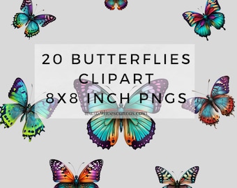 20 Butterflies Clipart, Butterfly Clipart, Butterfly Bundle PNG, Colorful Butterflies, Colorful Clipart PNG Bundle, Cute Butterfly Clipart