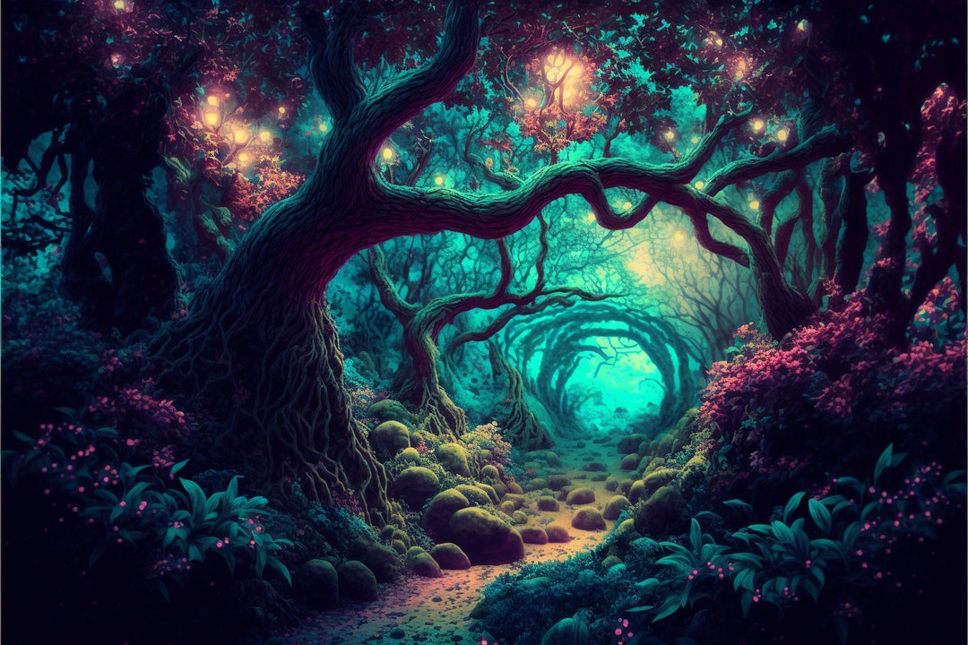 Buy Enchanted Magical Forest Toadstools Lights Wallpaper Mural Online in  India  Etsy