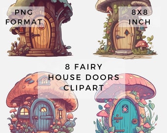 8 Fairy House Door Clipart, Fantasy Clipart, Fairy House PNG, Digital Fairy Door PNG, Instant Download, Collage, Scrapbooking, Journaling