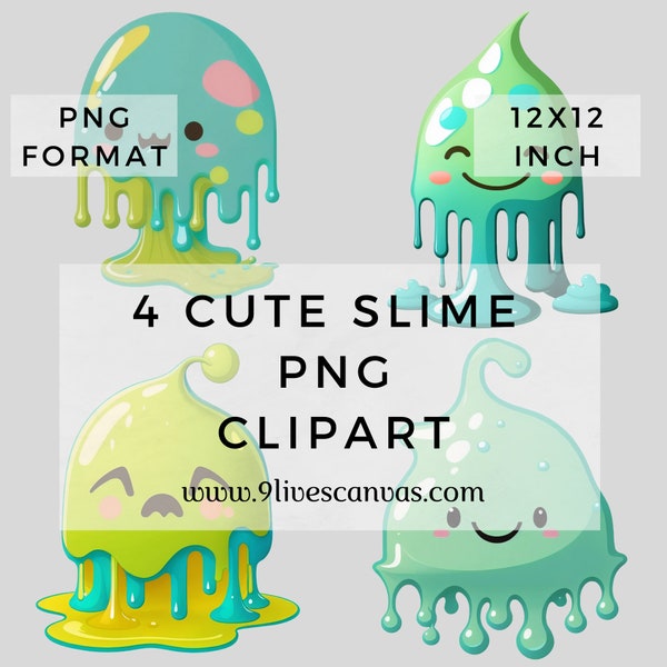 Slime Clipart, Set of 4 Cute Clipart PNG Images, Cute Slime PNG, Cute Slime Digital Download PNG Images For Scrapbooking. Sublimation pngs