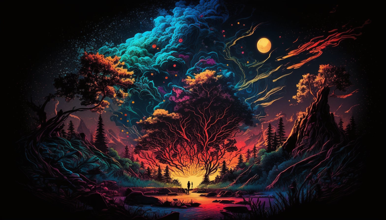 5 Trippy Forest Wallpaper Psychedelic Forest Printable Wall - Etsy