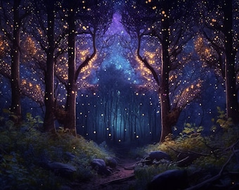 5 Night Forest Wallpaper Images, Enchanted Forest Desktop Wallpaper, Enchanted Night Forest Digital Art, Enchanted Night Forest Printable