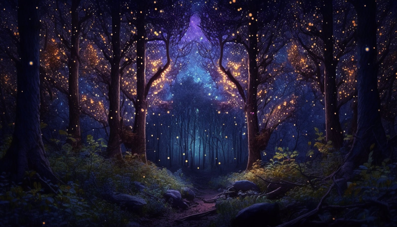 5 Night Forest Wallpaper Images Enchanted Forest Desktop - Etsy Australia