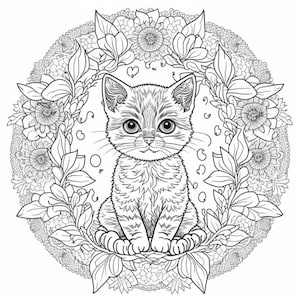 24 Page Printable Mandala Cats Coloring Book - Mandala Pattern Coloring Books For Adults - Stress Relief - Instant Digital Download - PDF