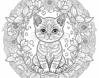 24 Page Printable Mandala Cats Coloring Book - Mandala Pattern Coloring Books For Adults - Stress Relief - Instant Digital Download - PDF