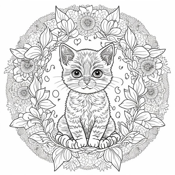 24 Page Printable Mandala Cats Coloring Book - Mandala Pattern Coloring Books For Adults - Stress Relief - Instant Digital Download - PDF