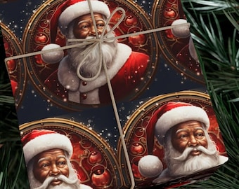 Black Santa Claus Gift Wrap, African American Santa Wrapping Paper Roll Black Christmas Holiday Gift Wrap Melanin African American Gift Wrap