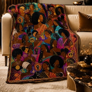 Black Woman Eclectic Blanket African American Mom Gift Christmas Daughter Birthday House Warming Mothers Day Black Owned Shop Business