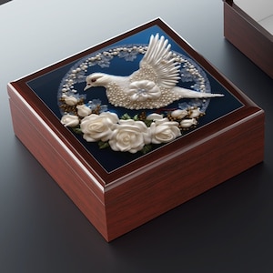 Wooden Prayer Keepsake Box - Memorable Trinkets Keepsake Box - Rosary Box Holder & Trinket Box Ring Dish - Perfect Baptism Gift