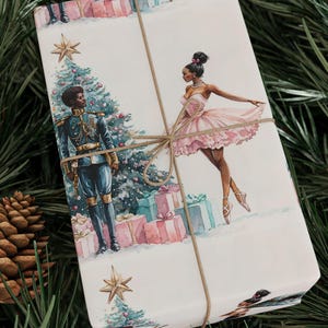 Black Nutcracker & Black Ballerina Wrapping Papers African American Christmas Gift Wrap Brown Melanin Girl Holiday Gift Wrap XMAS Paper