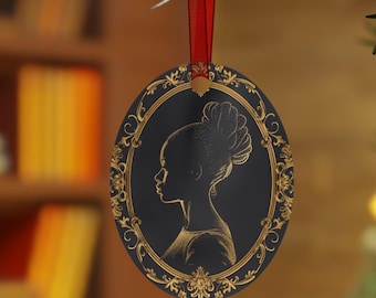 Black Girl Cameo Christmas Ornament Black Gold Silhouette Black Holiday XMAS Decor African American Daughter Gift Ornament Black Owned Shop