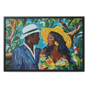 Black Couples Gift Framed Wall Art Canvas - African American Art Decorations Romantic Black Art Gifts  Anniversary Gift Valentines Day Gift