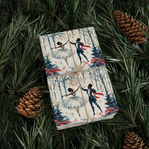 African American Wrapping Paper Roll Black Nutcracker & Black Ballerina Christmas Gift Wrap, Afrocentric Black Girl Boy Holiday Gift Wrap image 1