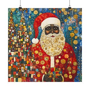 Vintage Black Santa Claus Poster: Afrocentric Christmas Wall Art