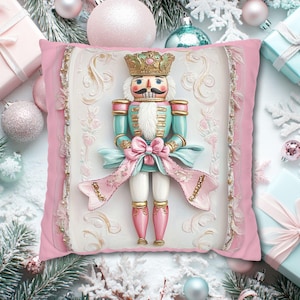 Pastel Nutcracker Pillow Cover - Colorful Faux Suede Throw Pillowcase, Pink Christmas Decor, Nutcracker Gift Christmas Holiday Cushion Cover