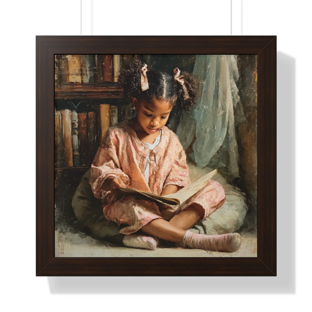 African American Black Girl Reading Wall Art Framed Black Girl Reading ...