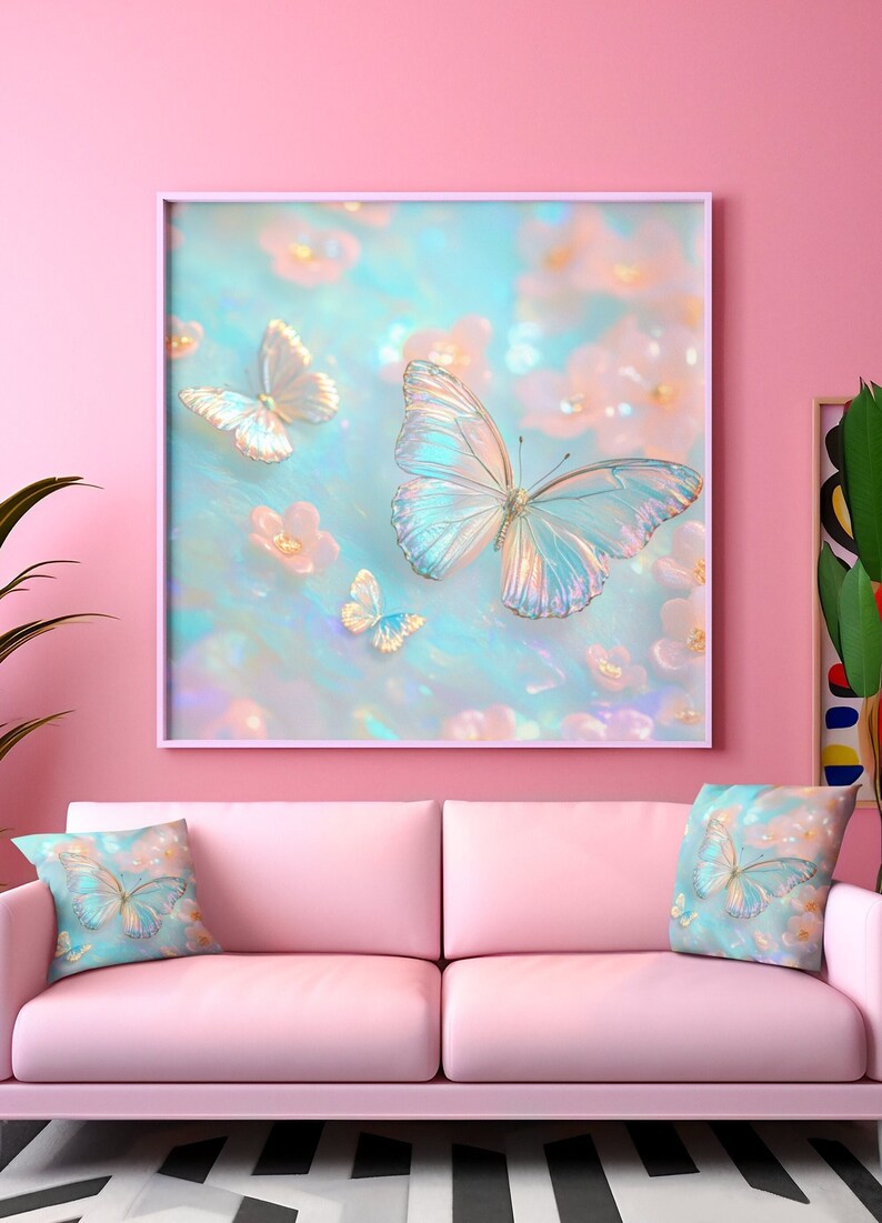 Dorm Wall Decor, Iridescent Butterfly College Dorm Art Print for Girls