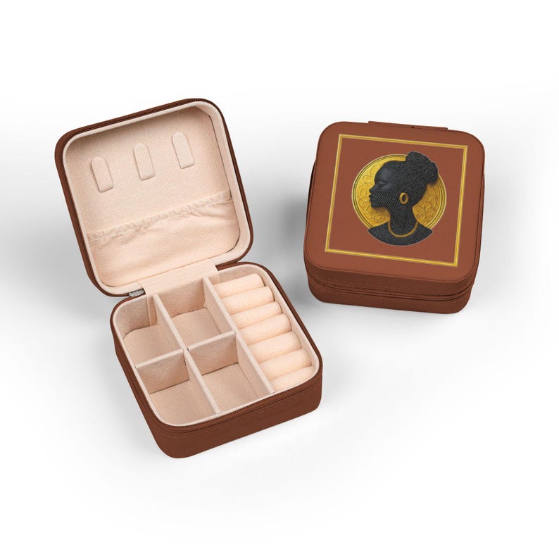 Black Woman Cameo Mom Travel Jewelry Box African American Silhouette Jewelry Case Gift for Mom Grandma Daughter Black Mom Christmas Gift zdjęcie 6